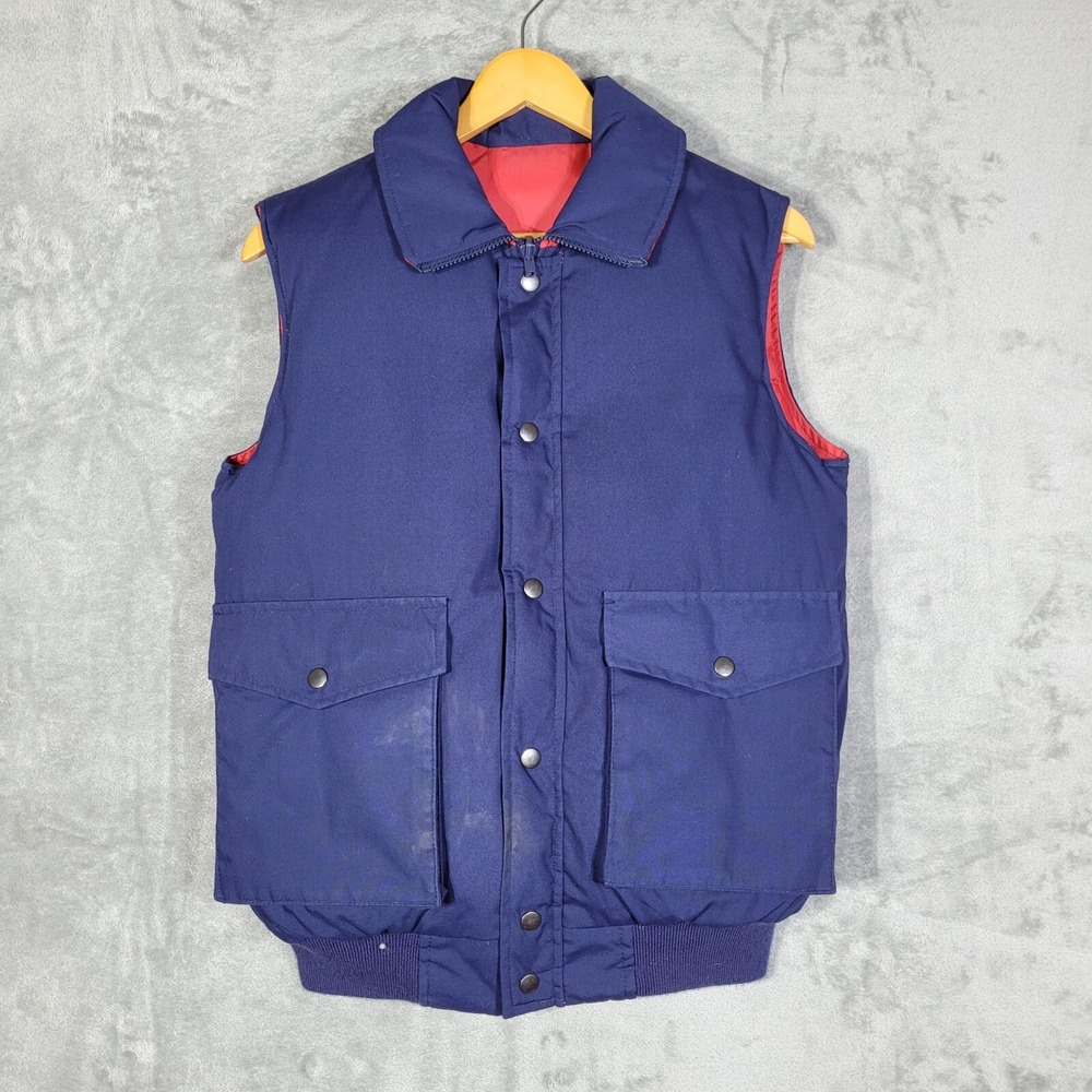 Vtg Outdoor Exchange Down Puffer Vest Snap Zip Reversible Blue Red Size Small
